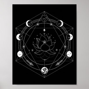 Póster Flor de Luna de Loto Negro Fases Yoga