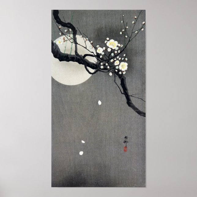 Póster Flor de luna llena y ciruela blanca, Ohara Koson (Frente)