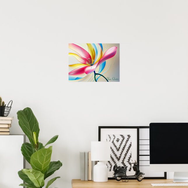 Póster Flor de Magnolia Abstracta en Acuarela (Oficina en casa)