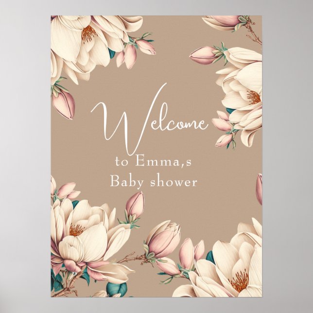 Póster Flor de Magnolia ducha de bebé floral (Frente)