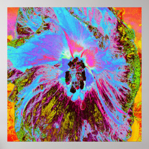 Póster Flor de maíz psicodélica azul y magenta hibiscus