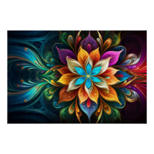 Póster Flor de Mandala Arcoíris