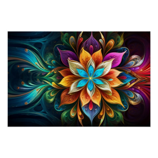 Póster Flor de Mandala Arcoíris (Anverso)