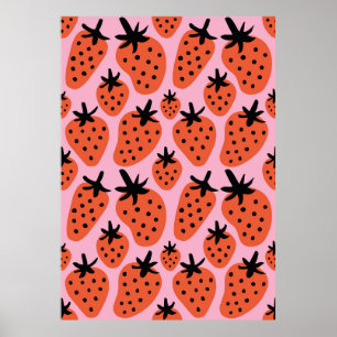 Póster Flor de mano libre divertida y dibujo de fresa. Se