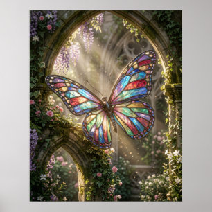 Póster Flor de Mariposa de Vidrio Teñido
