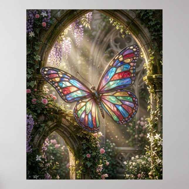 Póster Flor de Mariposa de Vidrio Teñido (Frente)