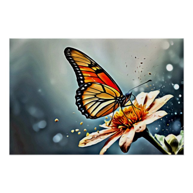 Póster *~* Flor de mariposa monarca Artsy Taupe AP52 (Anverso)