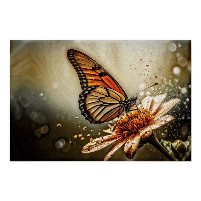 Póster *~* Flor de mariposa monarca Artsy Taupe AP52 (Anverso)