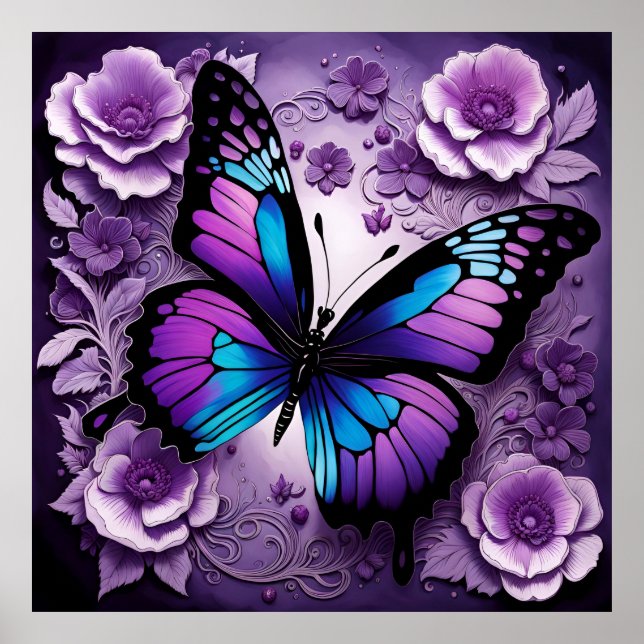Póster Flor de mariposa morada (Frente)