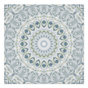Póster Flor de medallón azul y verde Mandala Kaleidoscope