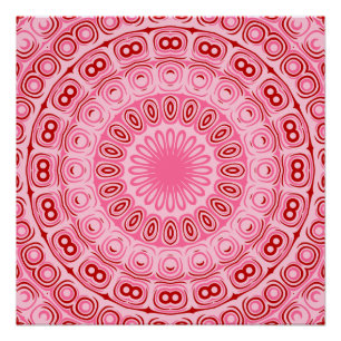 Póster Flor de medallón rosa y roja de Mandala Kaleidosco