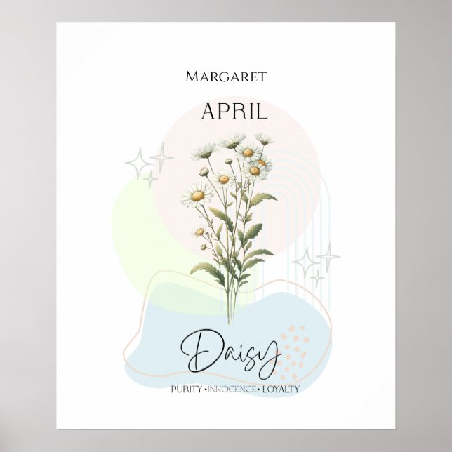 Póster Flor de nacimiento de Daisy para abril (Frente)