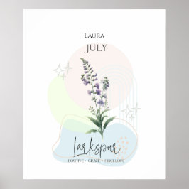Póster Flor de nacimiento de Larkspur para julio