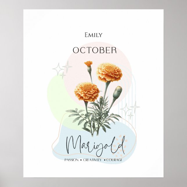 Póster Flor de nacimiento de Marigold para octubre (Frente)