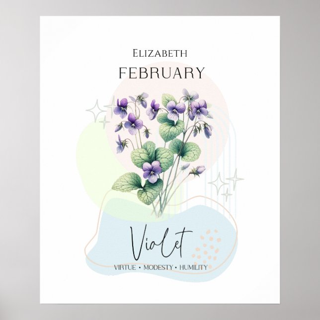 Póster Flor de nacimiento violeta para febrero (Frente)