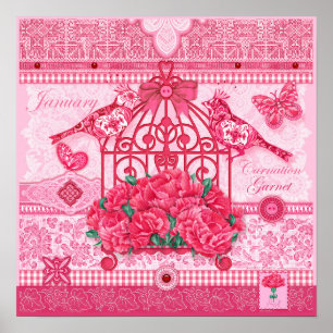 Póster Flor de nacimiento y gema Cartel de jaula de pájar