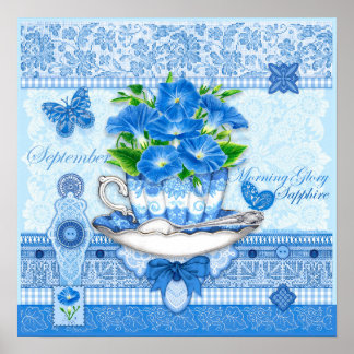 Póster Flor de nacimiento y gema cartel de taza de té de