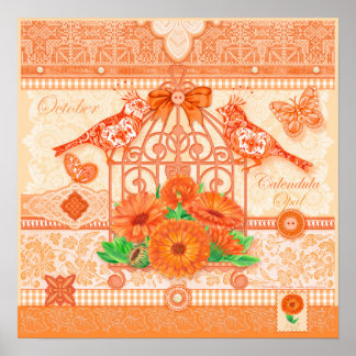 Póster Flor de nacimiento y gema de octubre Cartel de jau
