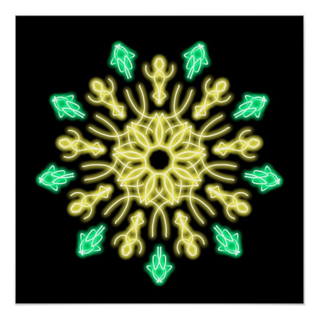 Póster Flor de neón amarillo y verde (Anverso)