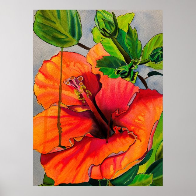Póster Flor de Neon Hibiscus tropical (Frente)