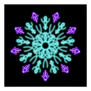 Póster Flor de neón turquesa y púrpura