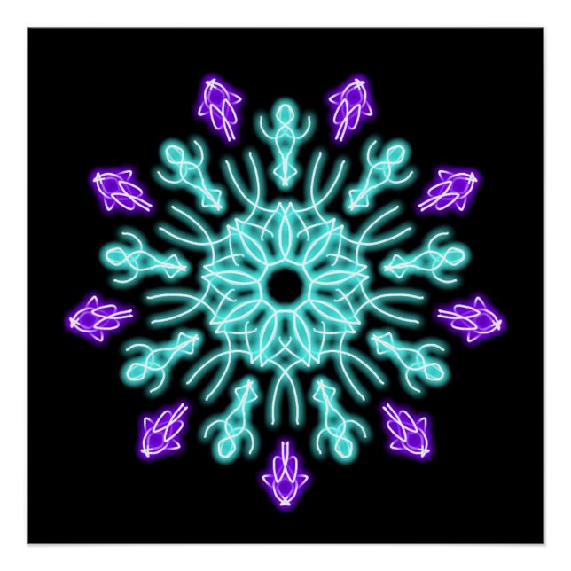 Póster Flor de neón turquesa y púrpura (Anverso)