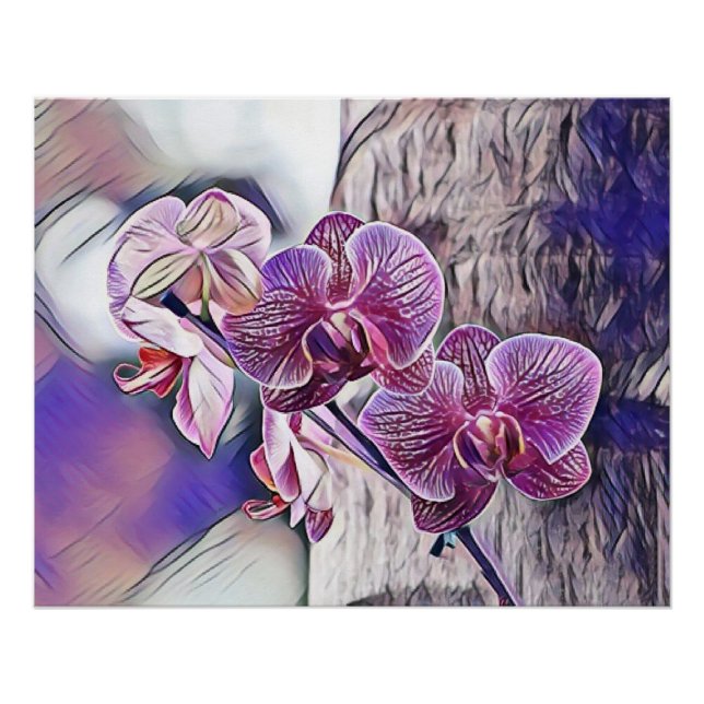 Póster Flor de orquídea morada sobre un cuadro de madera (Anverso)