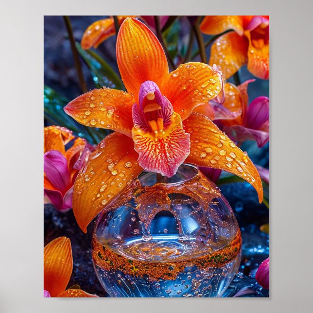 Póster Flor de orquídea naranja (Frente)