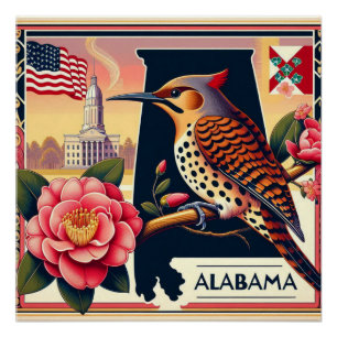 Póster Flor de pájaro parpadeo y camellias del norte de A