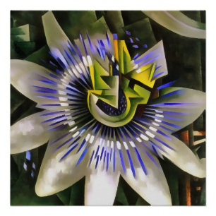 Póster Flor De Pasión Passiflora En Estilo De Arte Geomét