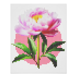 Póster Flor de Peonía Rosa con Mosaico de Puntos