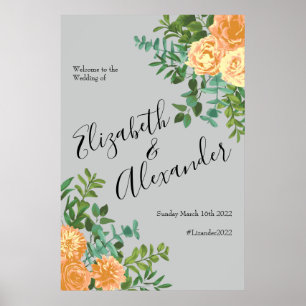 Póster Flor de primavera de Boda gris permeable