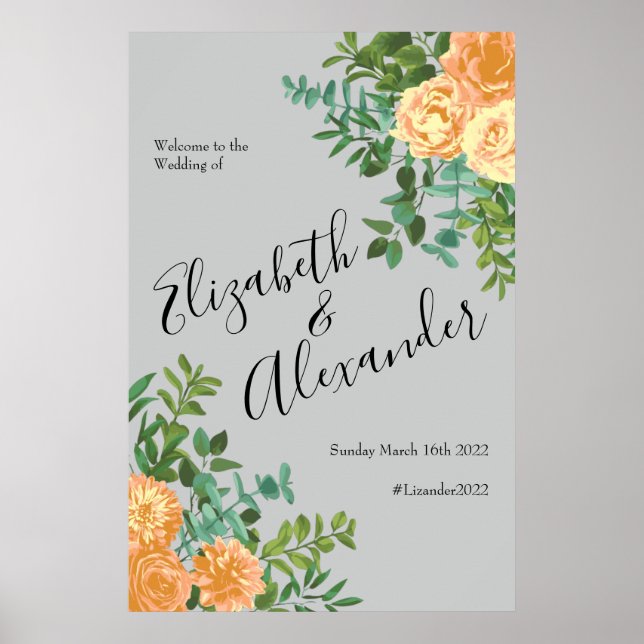 Póster Flor de primavera de Boda gris permeable (Frente)