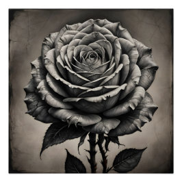 Póster Flor de rosa blanca y negra