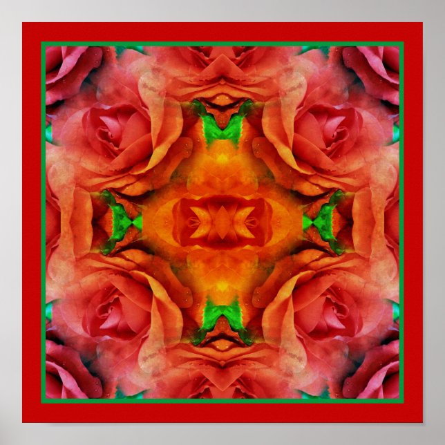 Póster Flor de rosa roja Abstracto Naturaleza angustiada (Frente)