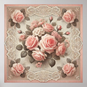 Póster Flor de rosa rosa rosa rosa chic de Shabby