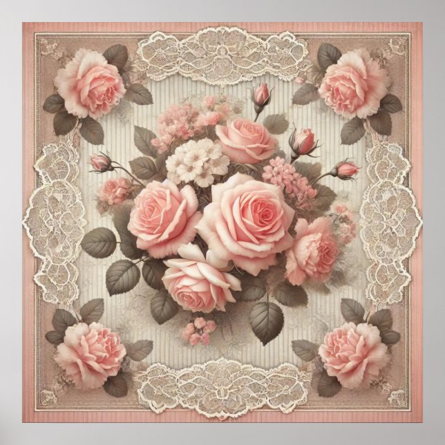 Póster Flor de rosa rosa rosa rosa chic de Shabby (Frente)
