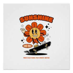 Póster flor de sol de mascota con patineta