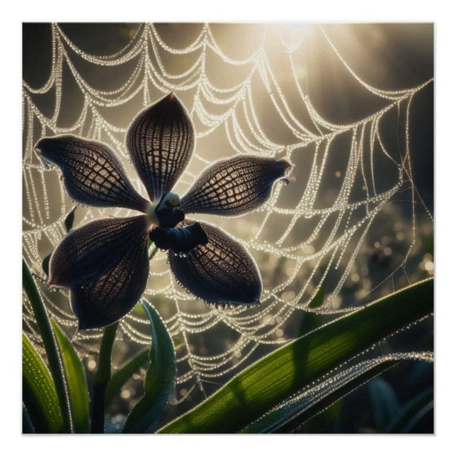 Póster Flor de Spiderweb de orquídea negra (Anverso)