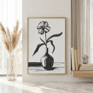 Póster Flor de Tinta Negra Minimalista