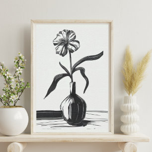 Póster Flor de tinta negra minimalista