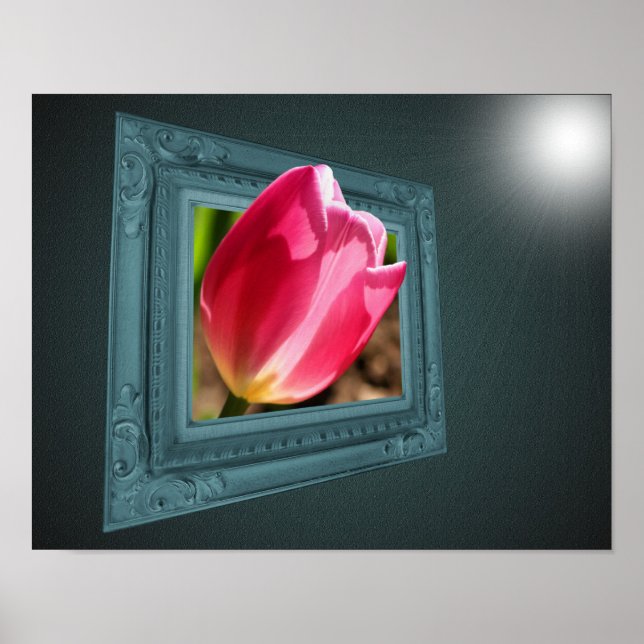 Póster Flor De Tulipán Rosa Fuera Del Marco (Frente)