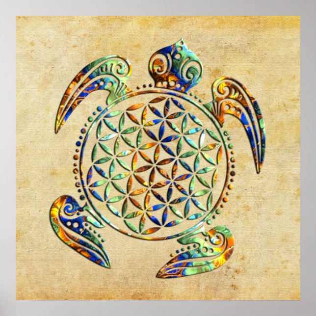Póster Flor de vida / Blume des Lebens - color de tortuga (Frente)