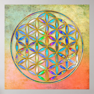 Póster Flor de vida / Blume des Lebens - dorado colorido