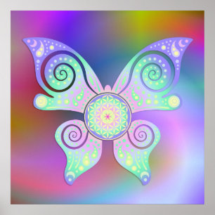 Póster Flor de vida / Blume des Lebens - mariposa