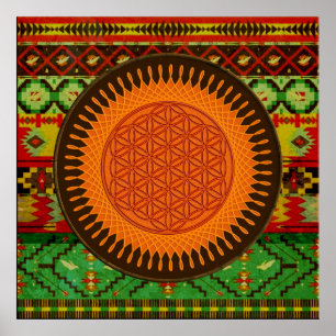 Póster Flor de vida / Blume des Lebens - naranja soleado