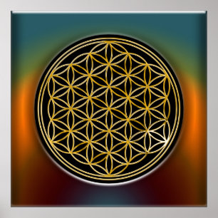Póster Flor de vida / Blume des Lebens - oro