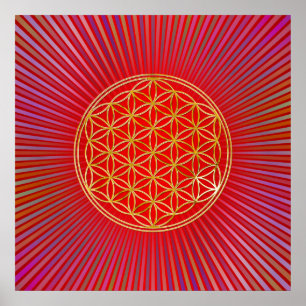 Póster Flor de vida / Blume des Lebens - oro