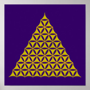 Póster Flor de vida / Blume des Lebens - oro piramidal