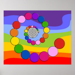 Póster Flor de vida / Blume des Lebens - puntos en espira